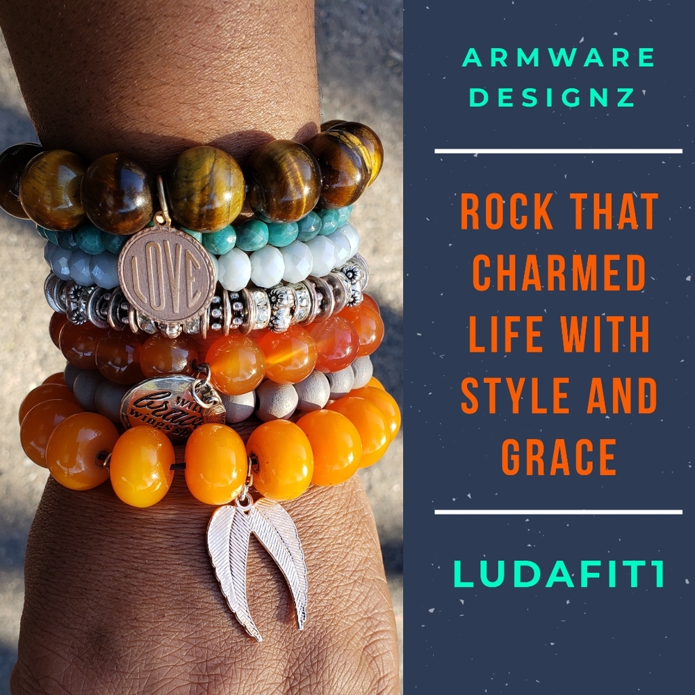 ORANGE- BROWN  BEADED BRACELETS & CHARM DESIGNZ